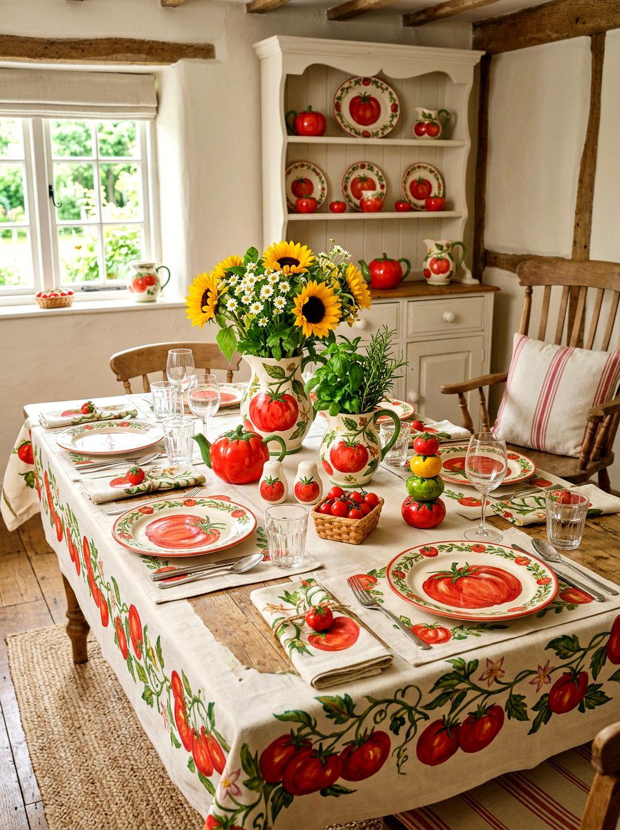 Painted tomato themed table - 30 tomato tablescape ideas