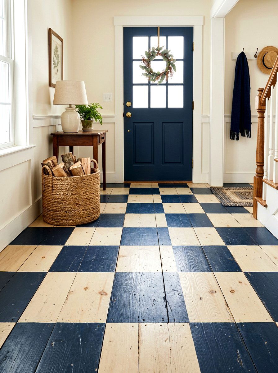 Painted wood checkerboard foyer - 30 checkerboard foyer floor ideas