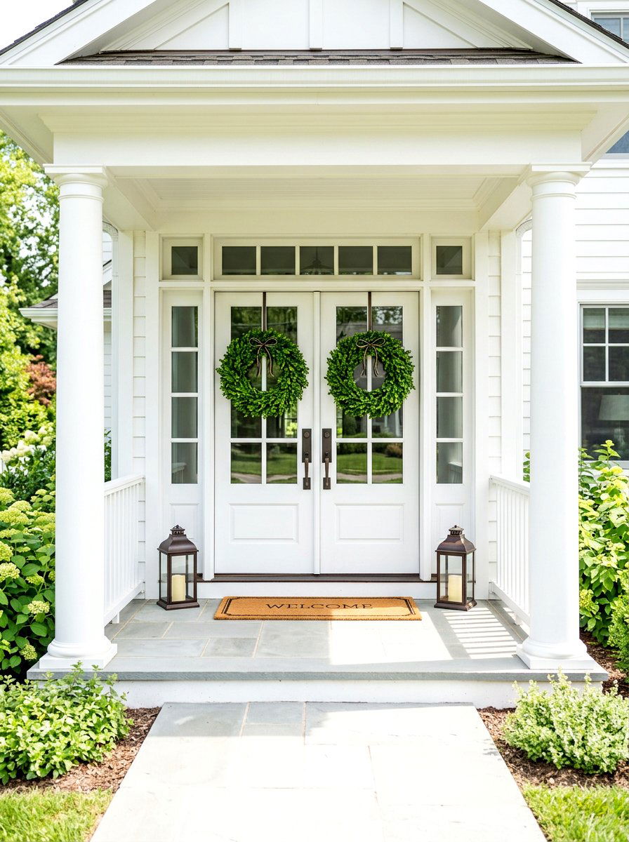 Pair Of Wreaths - 30 front porch symmetry ideas