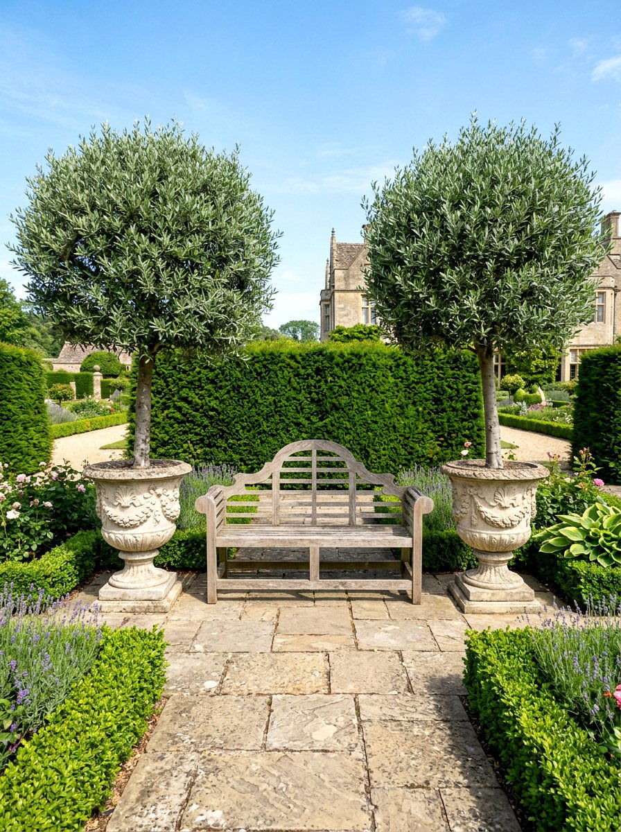 Paired Symmetrical Placement - 30 potted olive backyard ideas