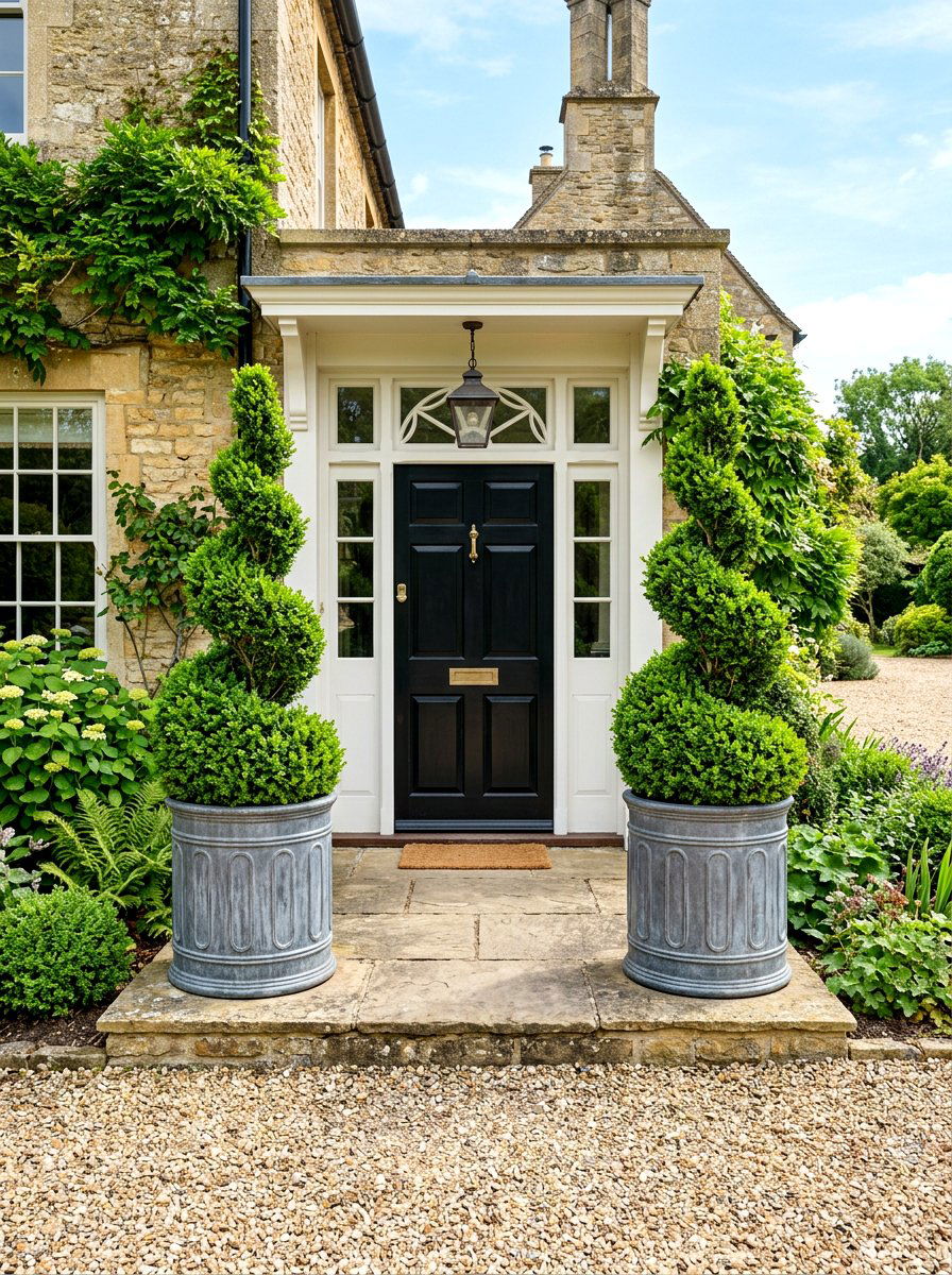Paired entryway planters - 30 formal front garden ideas