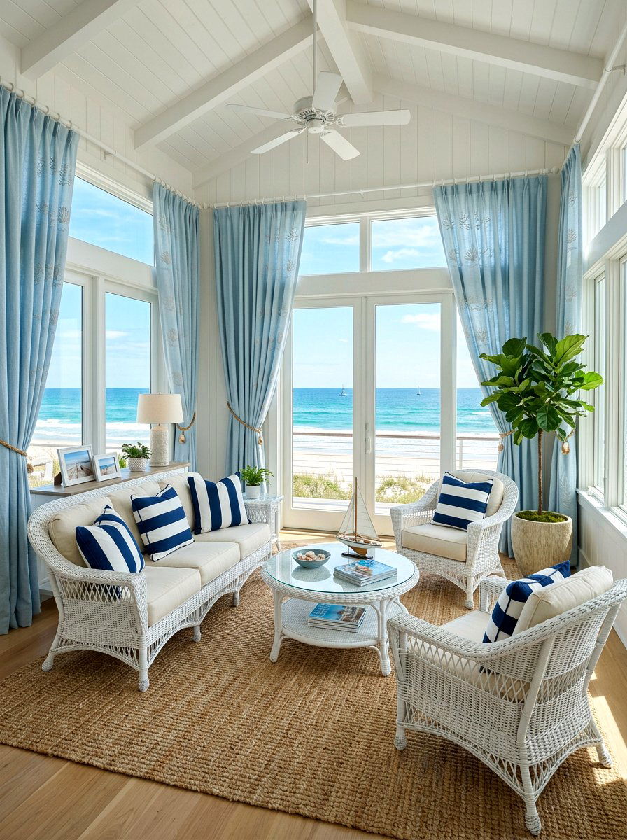Pale Blue Curtains For Coastal Porch - 30 drapery color ideas