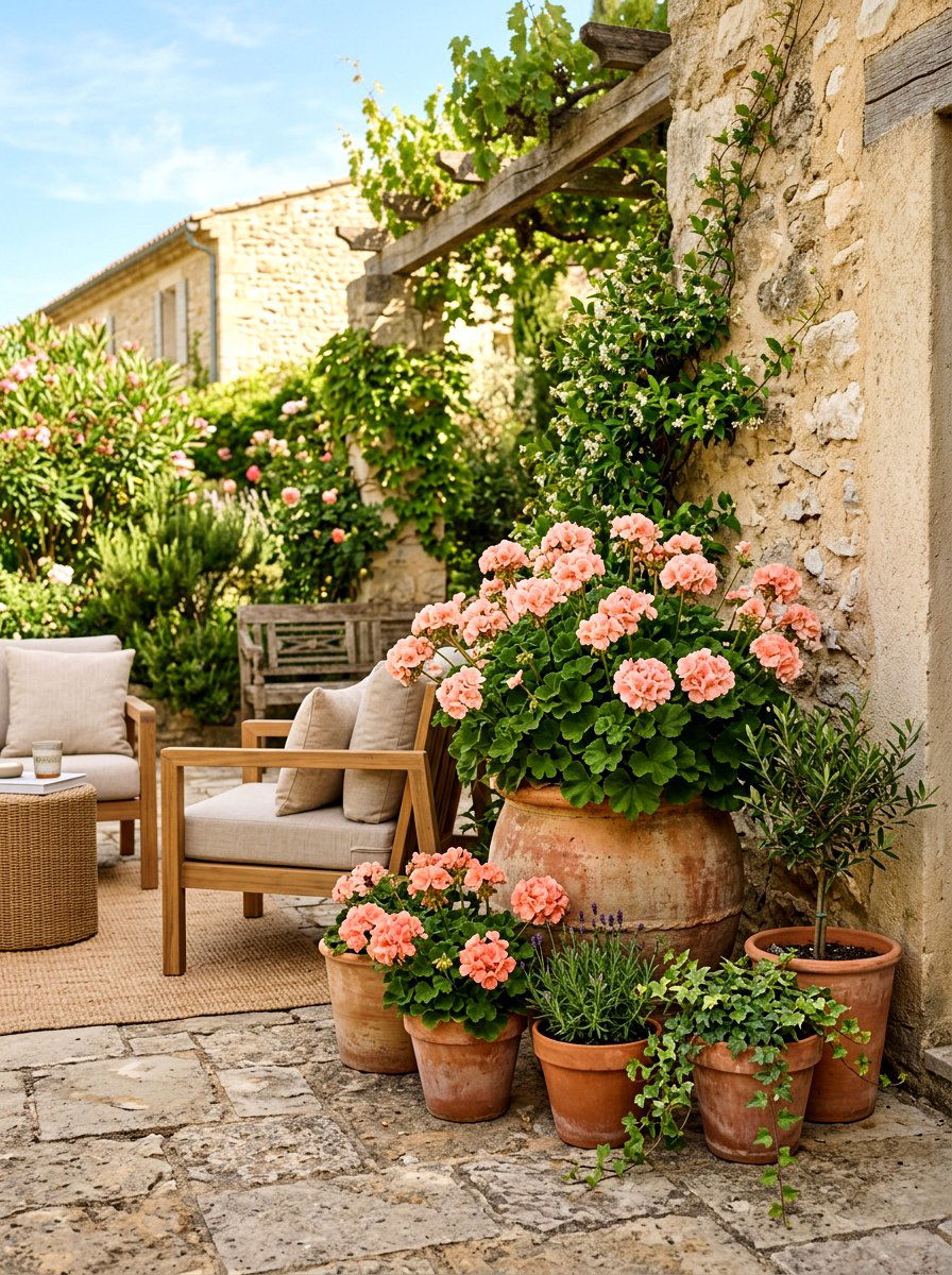 Pale Coral Geranium Corner - 30 pastel flower bed ideas