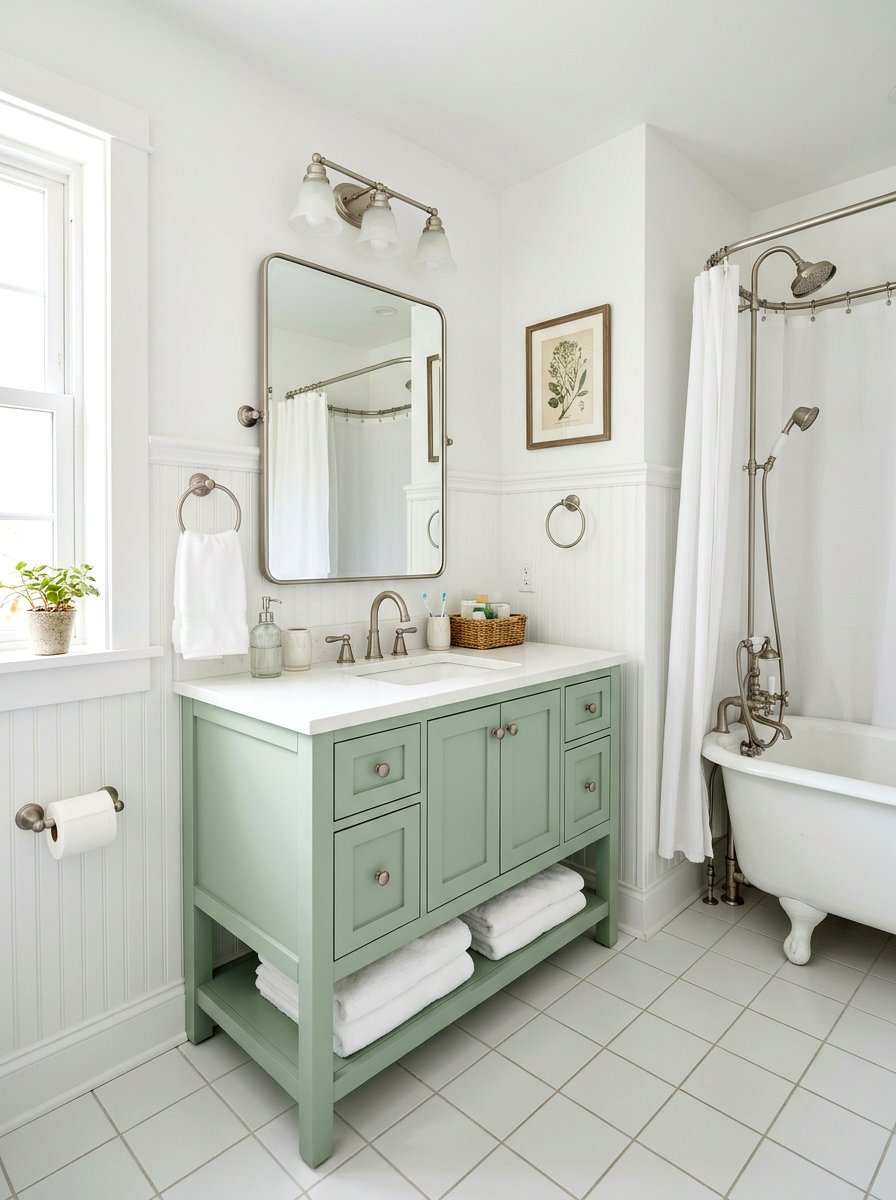 Pale Green Shaker Bathroom - 30 green and white bathroom ideas