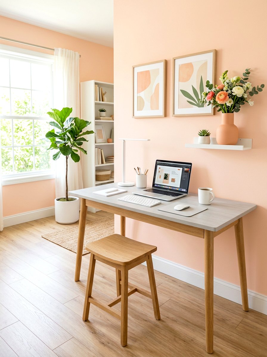 Pale Peach Workspace - 30 office accent paint ideas