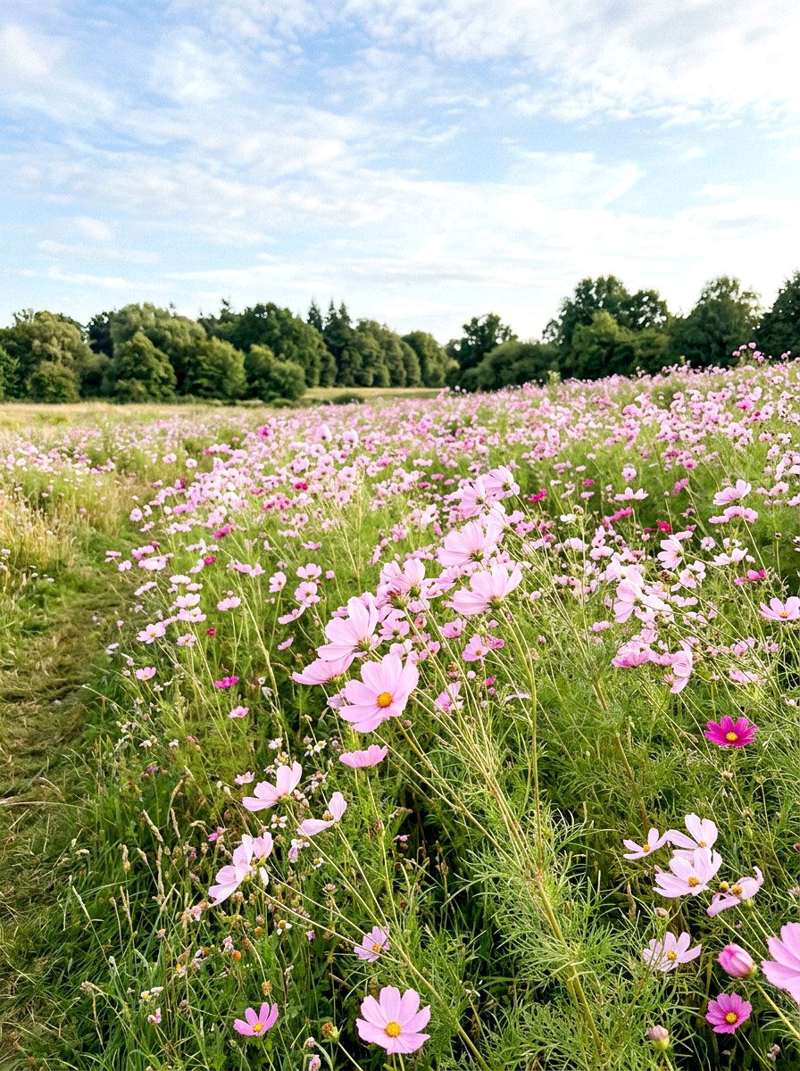 Pale Pink Cosmos Field - 30 pastel flower bed ideas