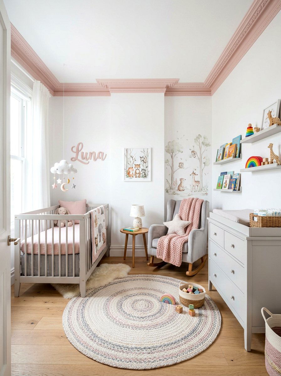 Pale Pink Crown Molding Nursery Walls - 30 contrast trim wall ideas