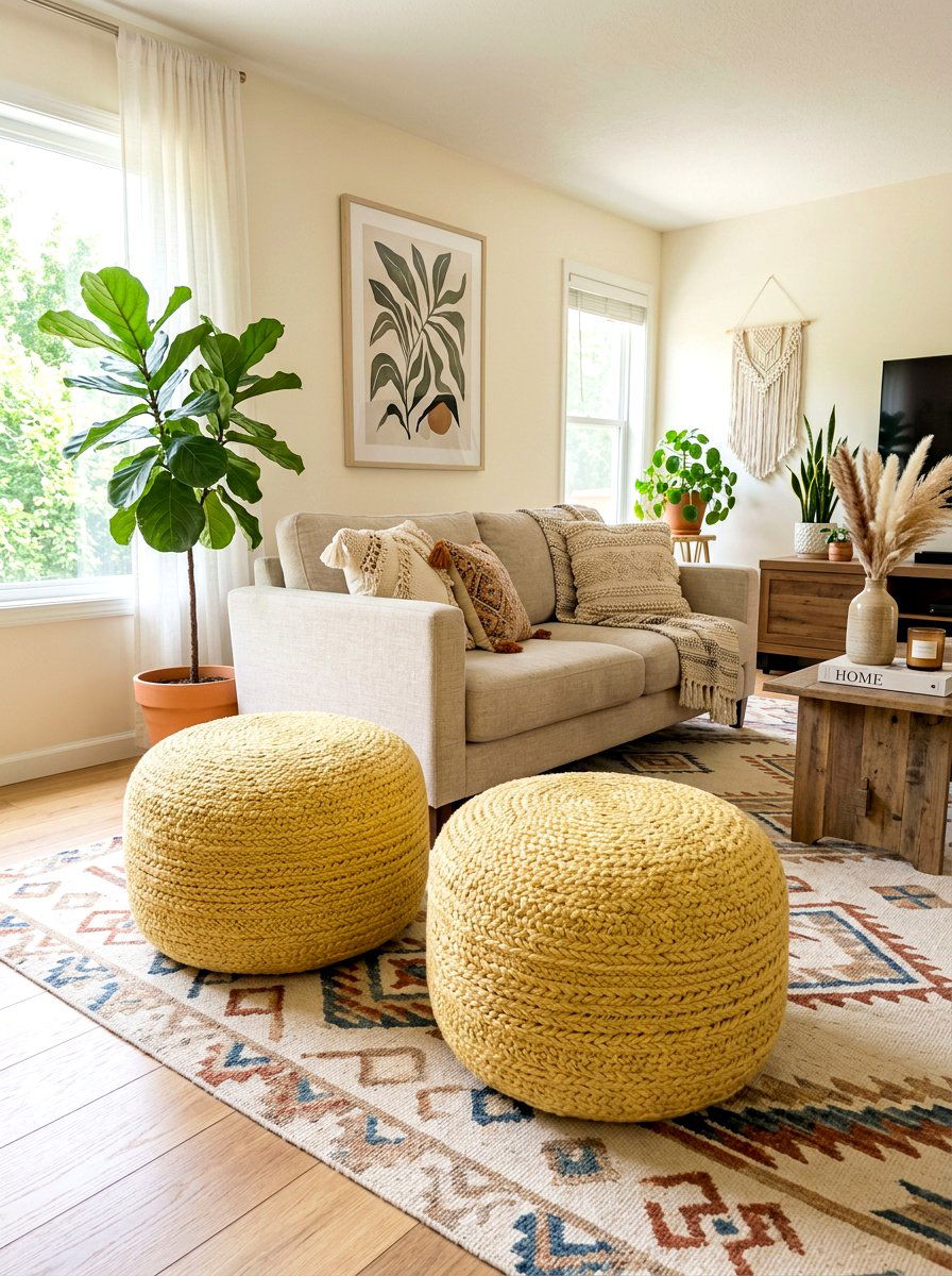 Pale Yellow Ottoman Poufs - 30 butter yellow patio decor ideas