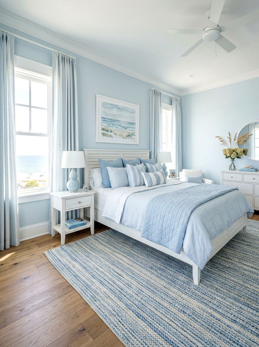 Pale blue bedroom - 30 coastal prep bedroom ideas