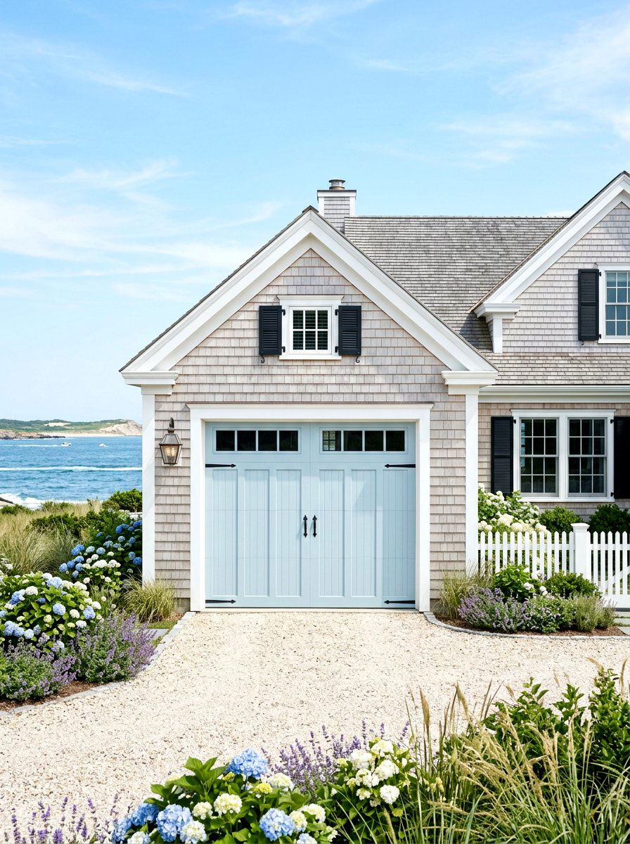 Pale blue garage door - 30 garage door color ideas