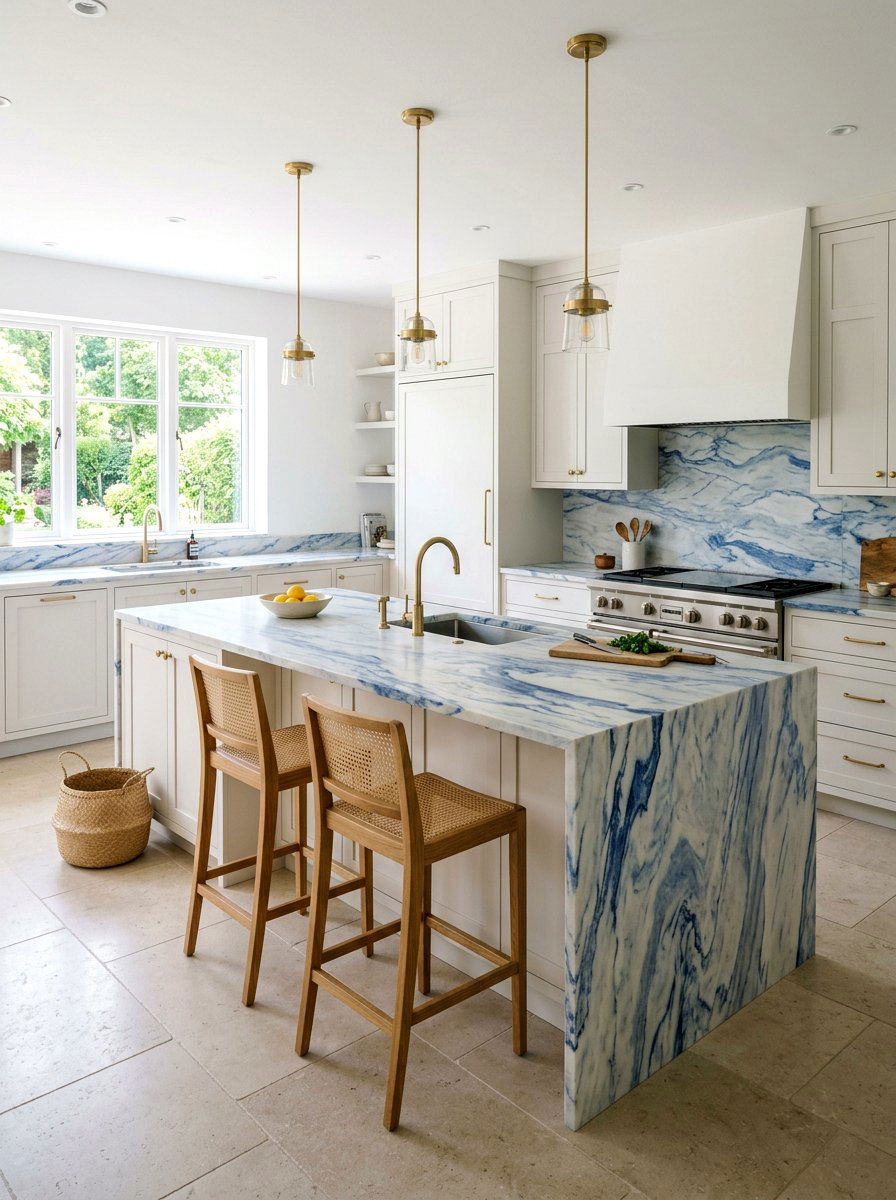 Pale blue kitchen marble counters - 30 blue kitchen ideas