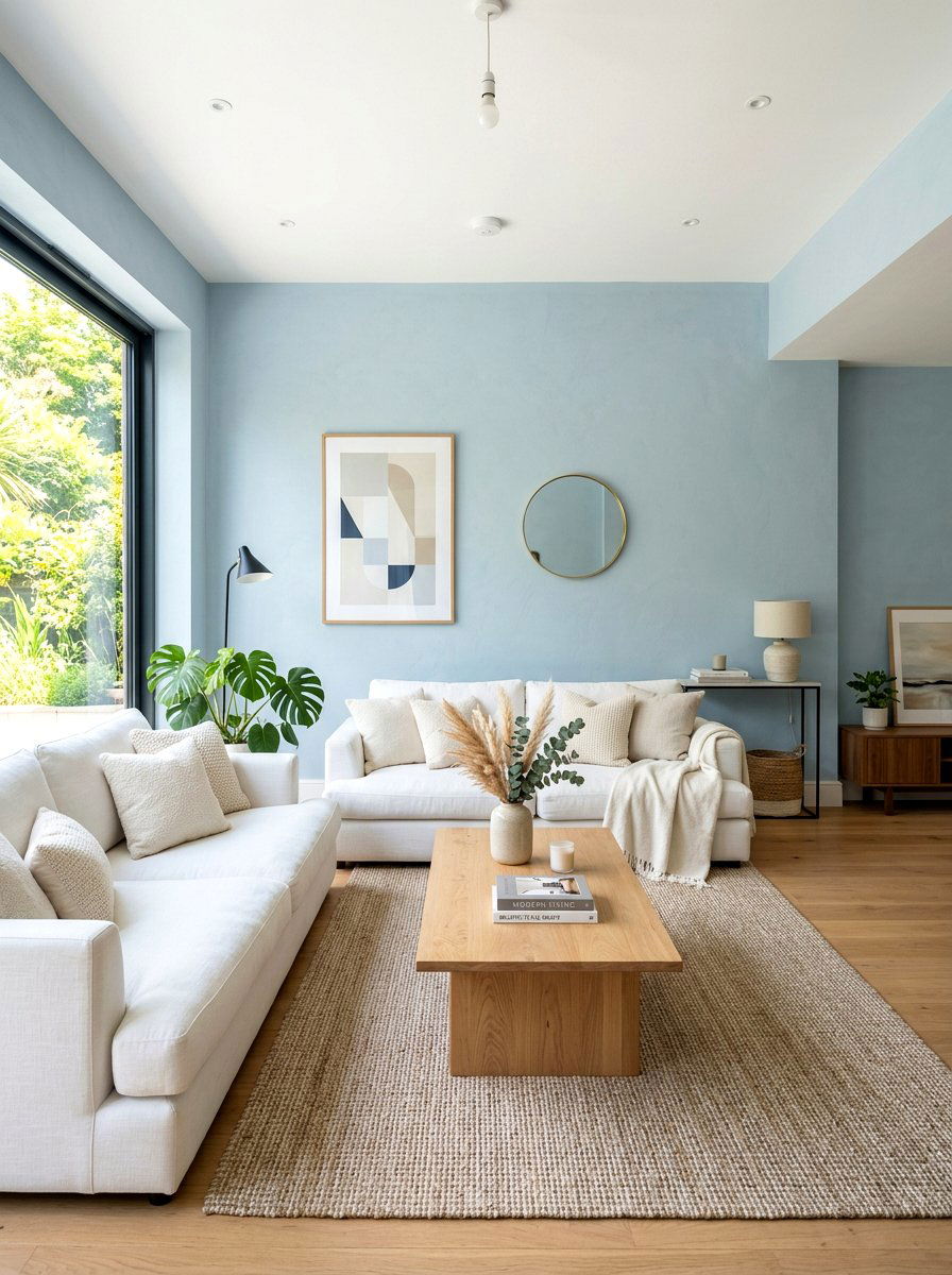 Pale blue living room walls - 30 soft blue living room ideas