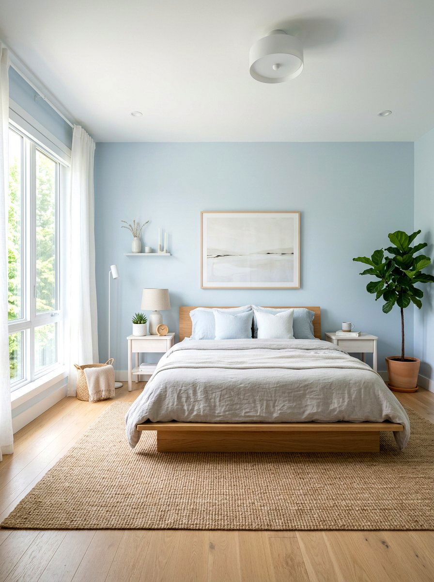 Pale blue minimalist bedroom - 30 cool blue bedroom ideas