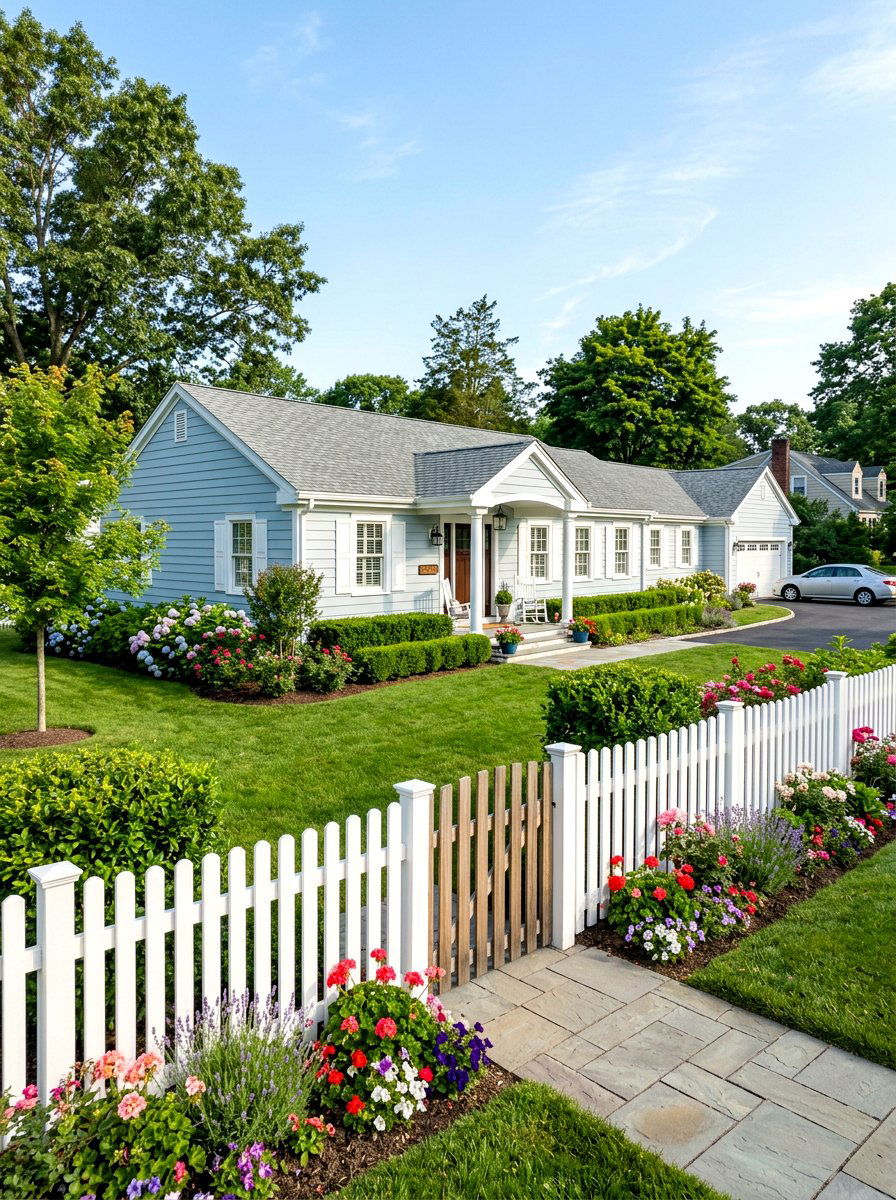 Pale blue traditional ranch - 30 blue house exterior ideas