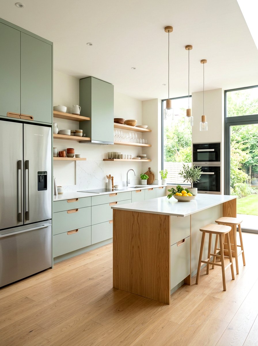 Pale green and ash wood kitchen - 30 green and wood kitchen ideas