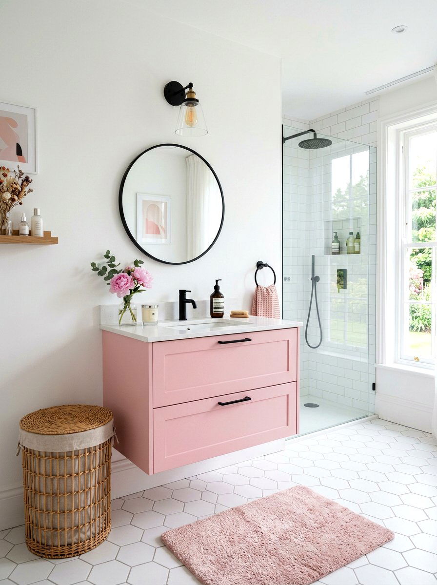 Pale pink bathroom vanity - 30 painted bathroom vanity ideas