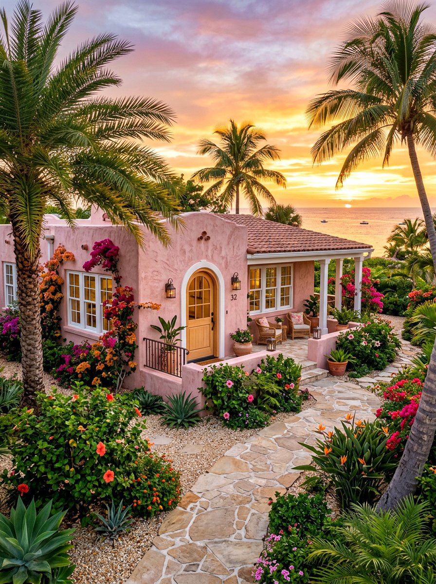 Pale pink clay stucco - 30 clay stucco exterior ideas