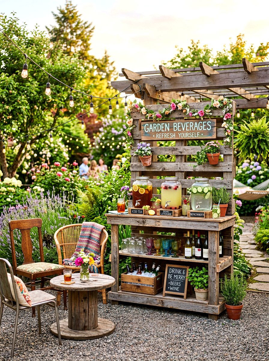 Pallet Beverage Station - 30 serving cart patio ideas