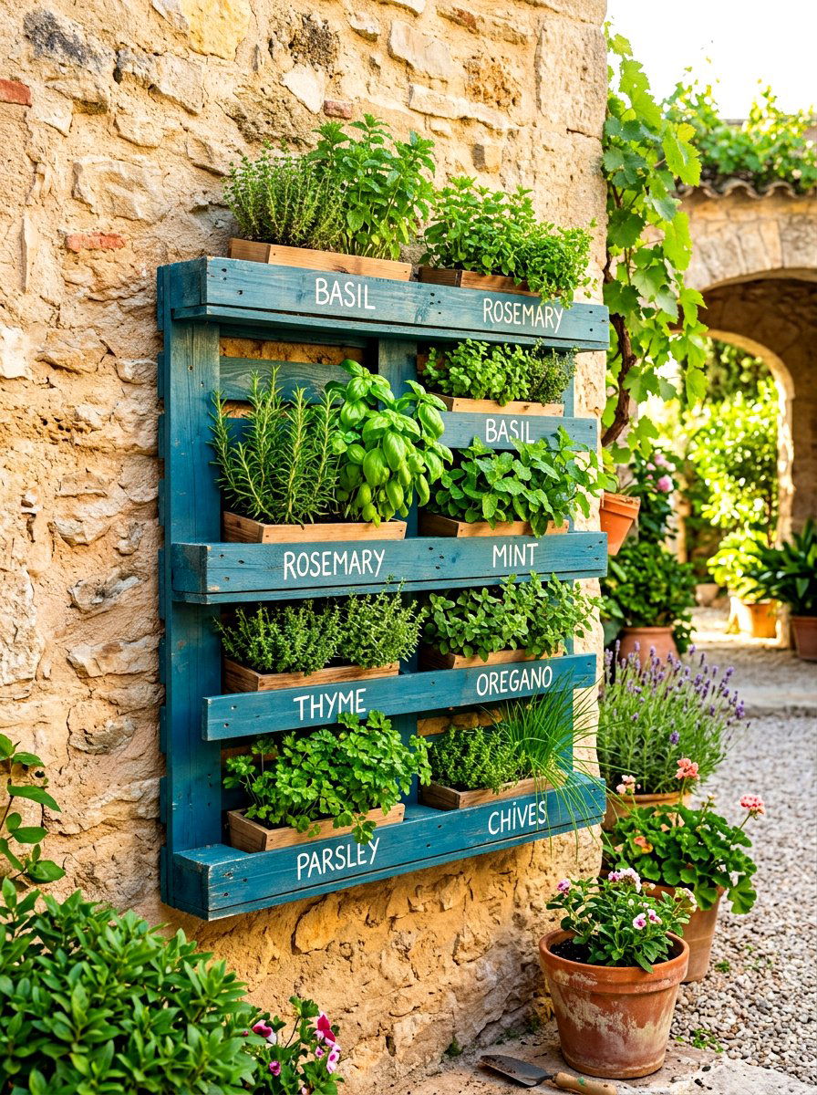Pallet Herb Garden - 30 courtyard herb garden ideas