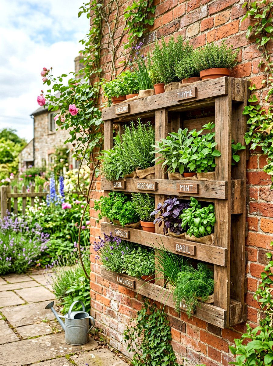 Pallet Herb Wall - 30 kitchen garden ideas