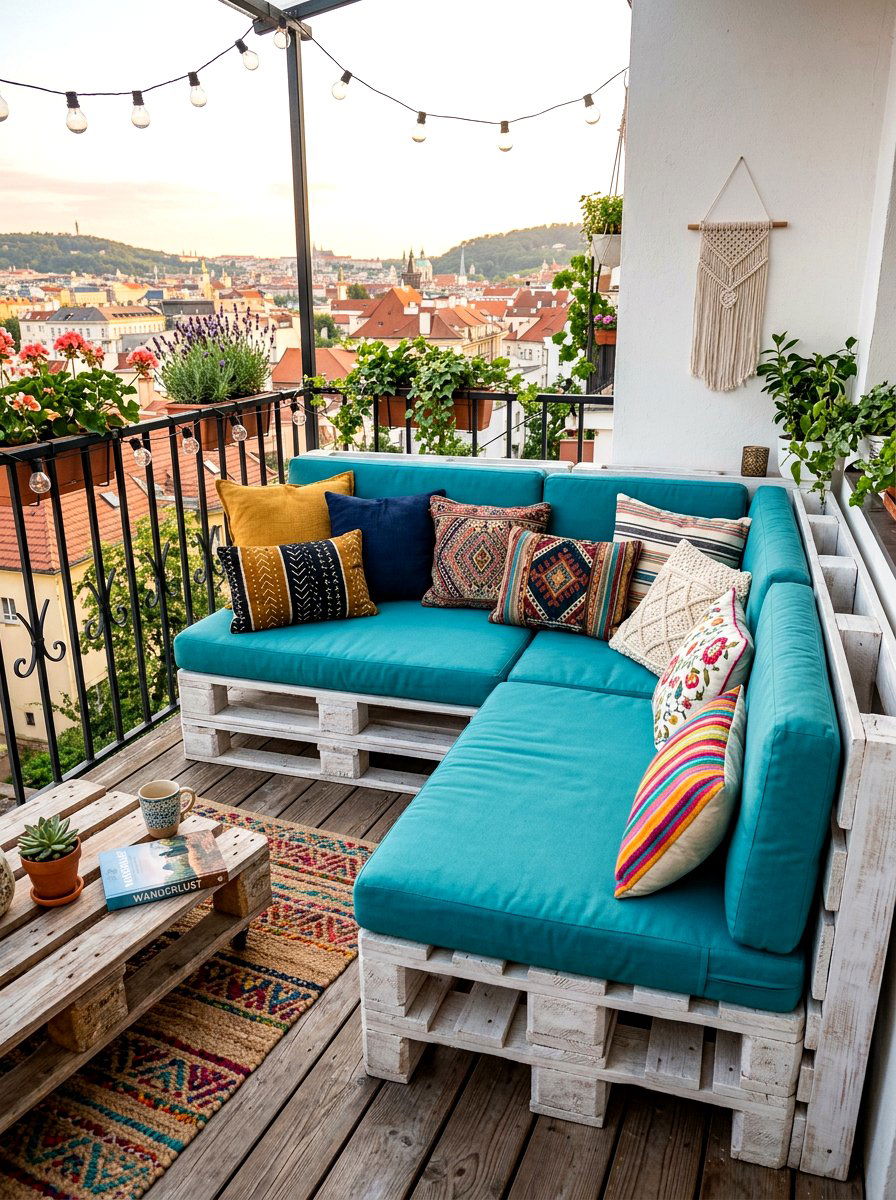 Pallet Sofa Balcony Seating - 30 condo balcony lounge ideas
