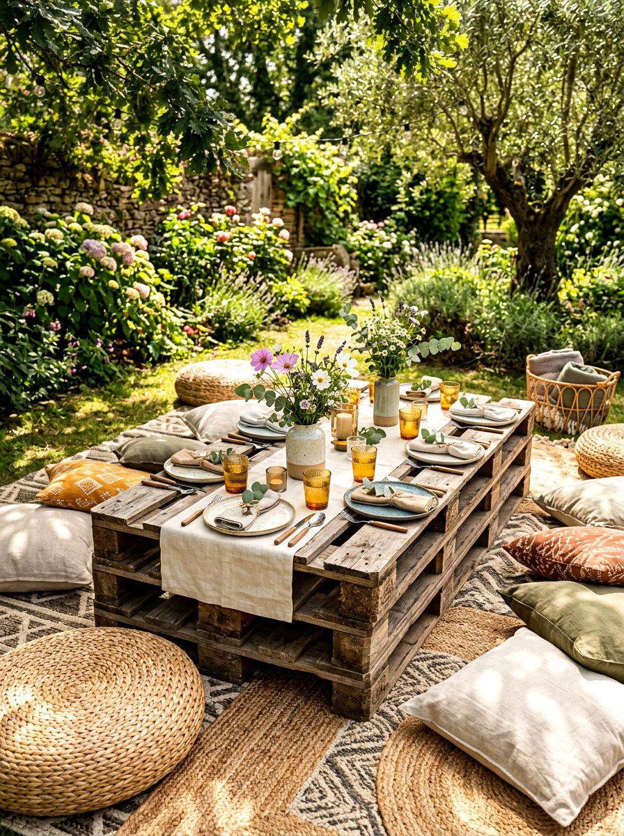 Pallet Table Layout - 30 backyard picnic decor ideas