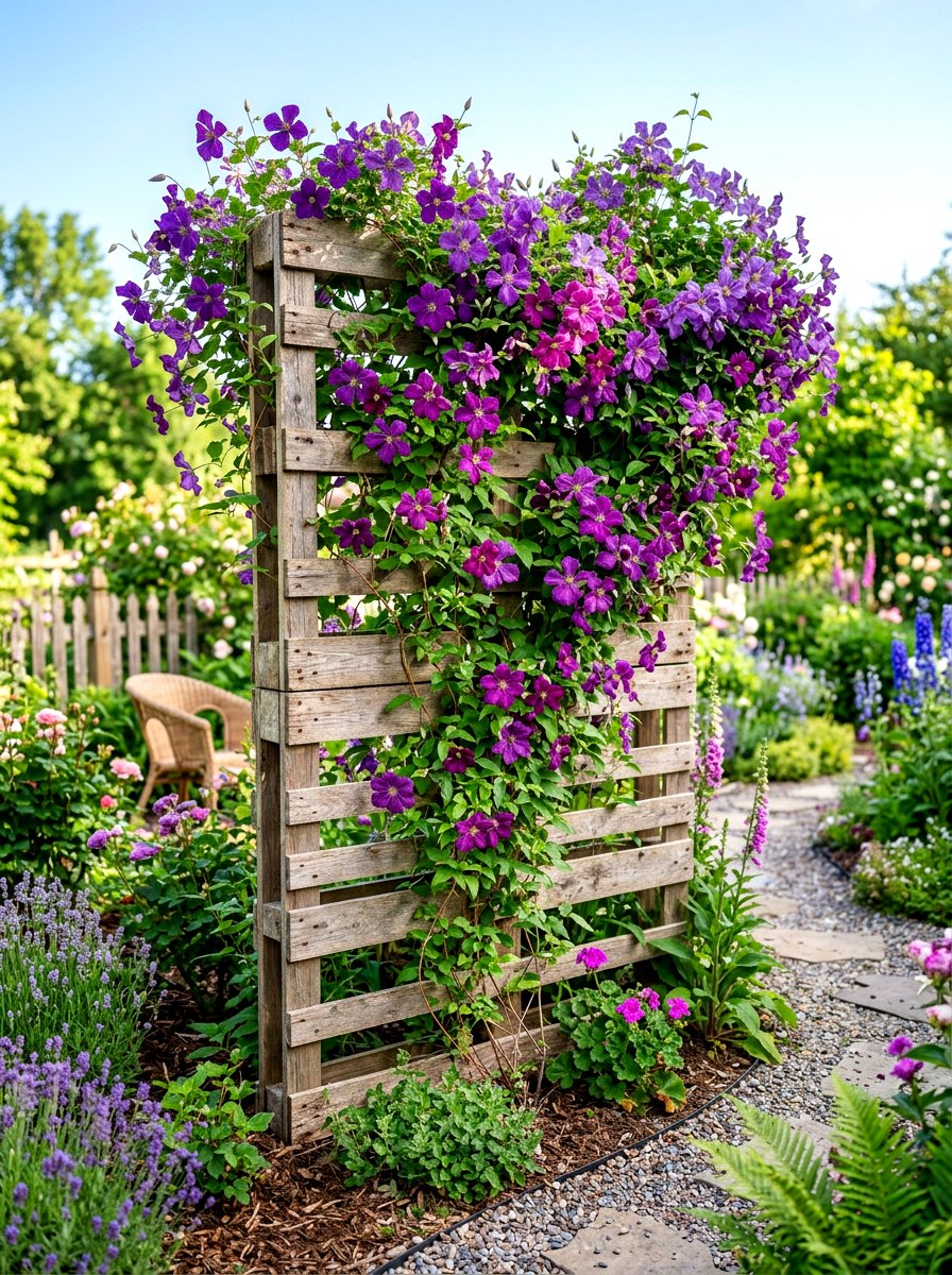 Pallet Trellis Wall - 30 pallet garden wall ideas