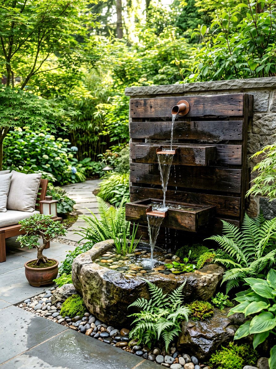 Pallet Wall Fountain - 30 pallet garden wall ideas