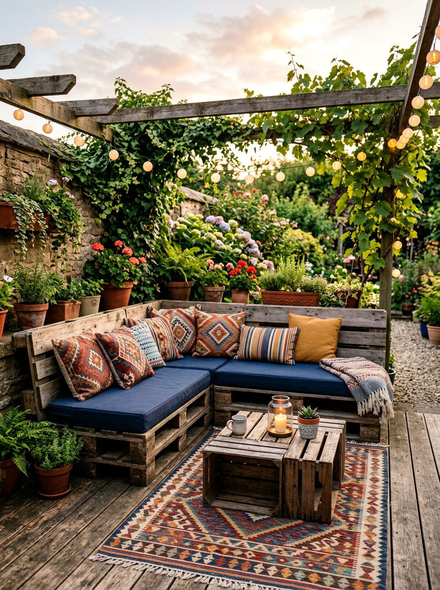 Pallet Wood Bench - 30 terrace garden seating ideas