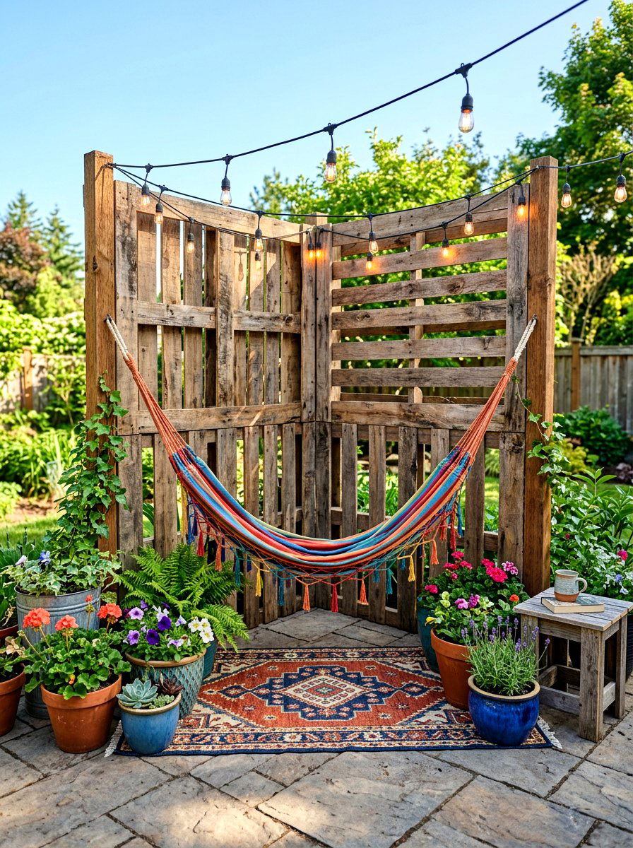 Pallet Wood Corner Screen - 30 patio corner screen ideas