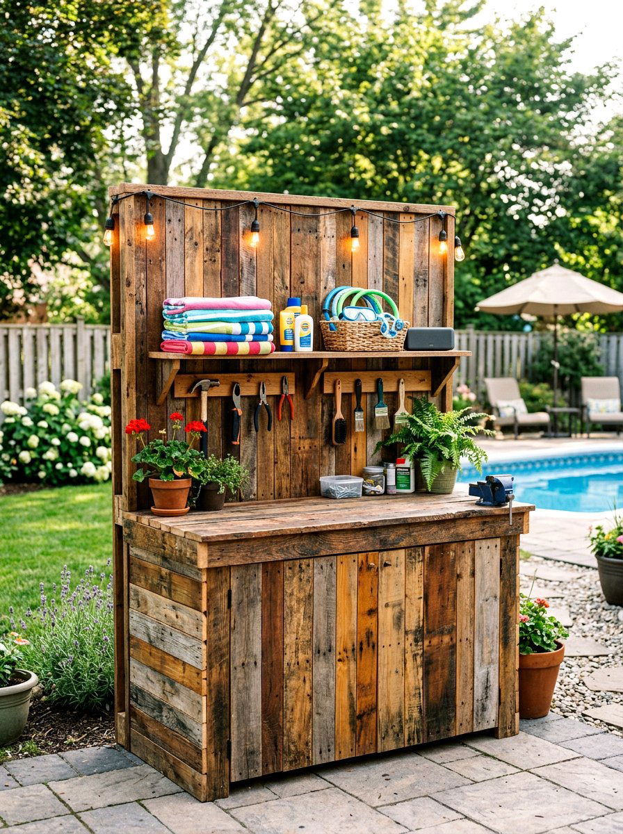 Pallet Wood DIY Station - 30 outdoor changing room ideas