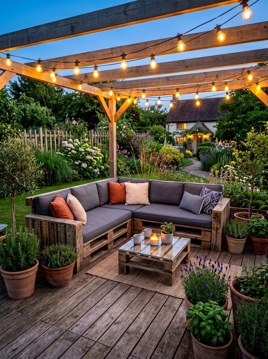 Pallet Wood Garden Lounge - 30 rustic outdoor furniture ideas
