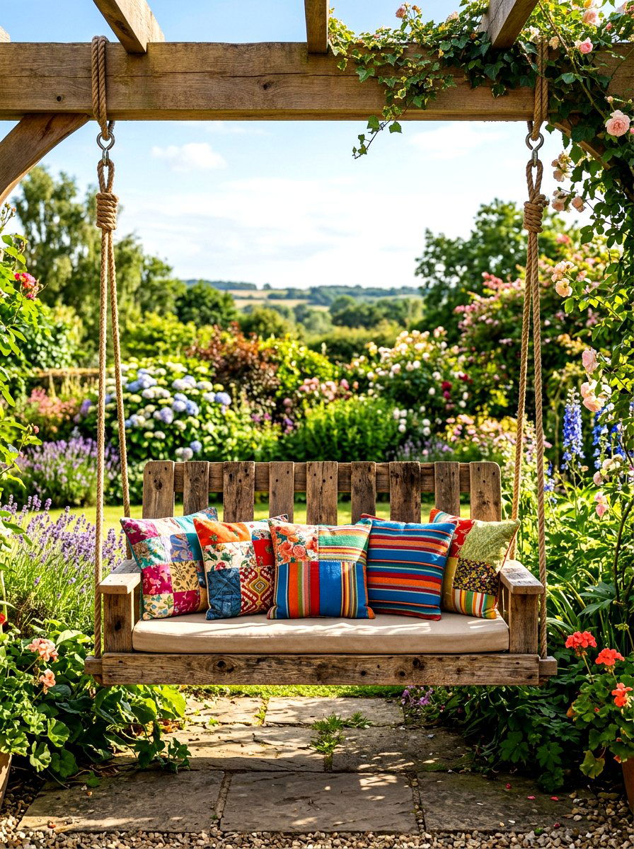 Pallet Wood Porch Swing - 30 farmhouse porch swing ideas
