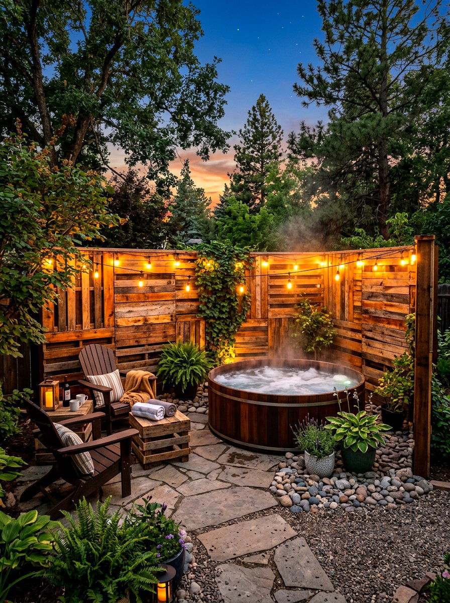 Pallet Wood Privacy Fence - 30 hot tub privacy fence ideas