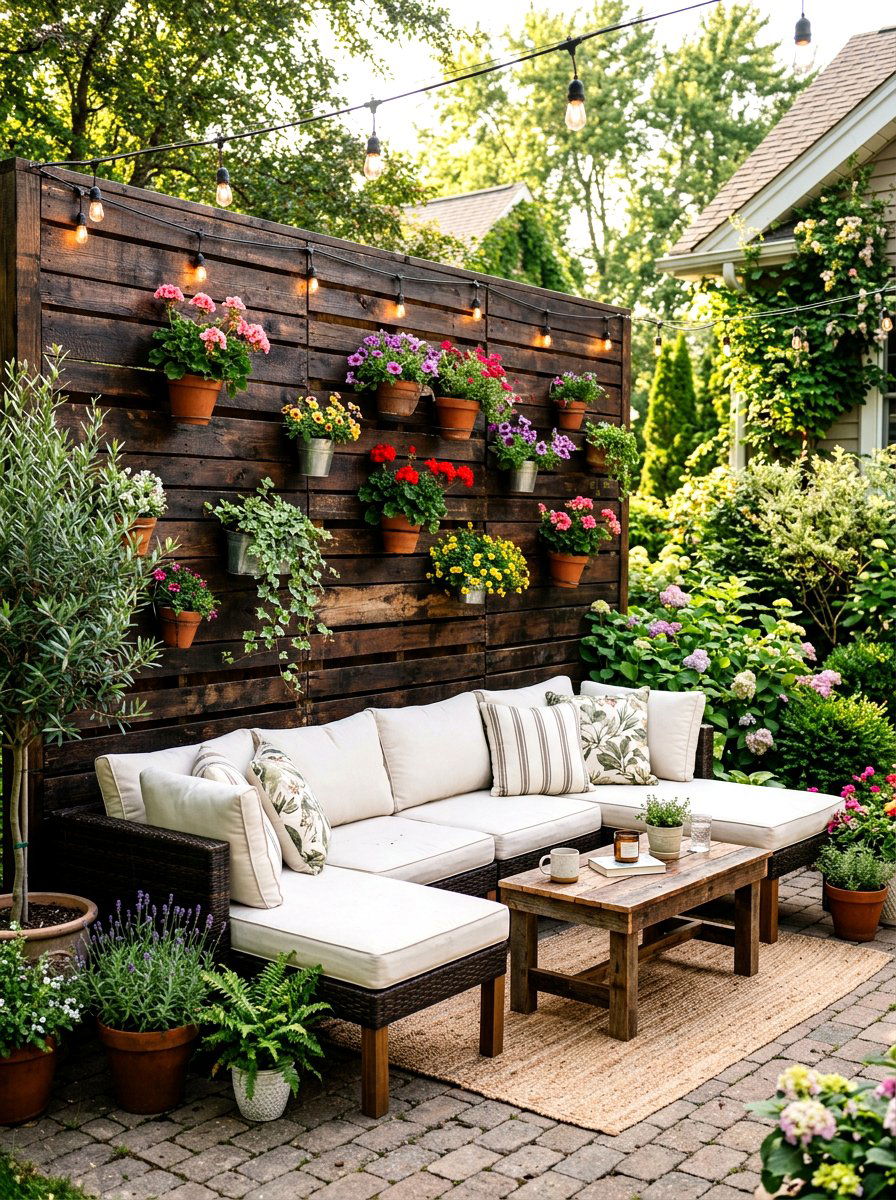 Pallet Wood Privacy Wall - 30 private patio screen ideas