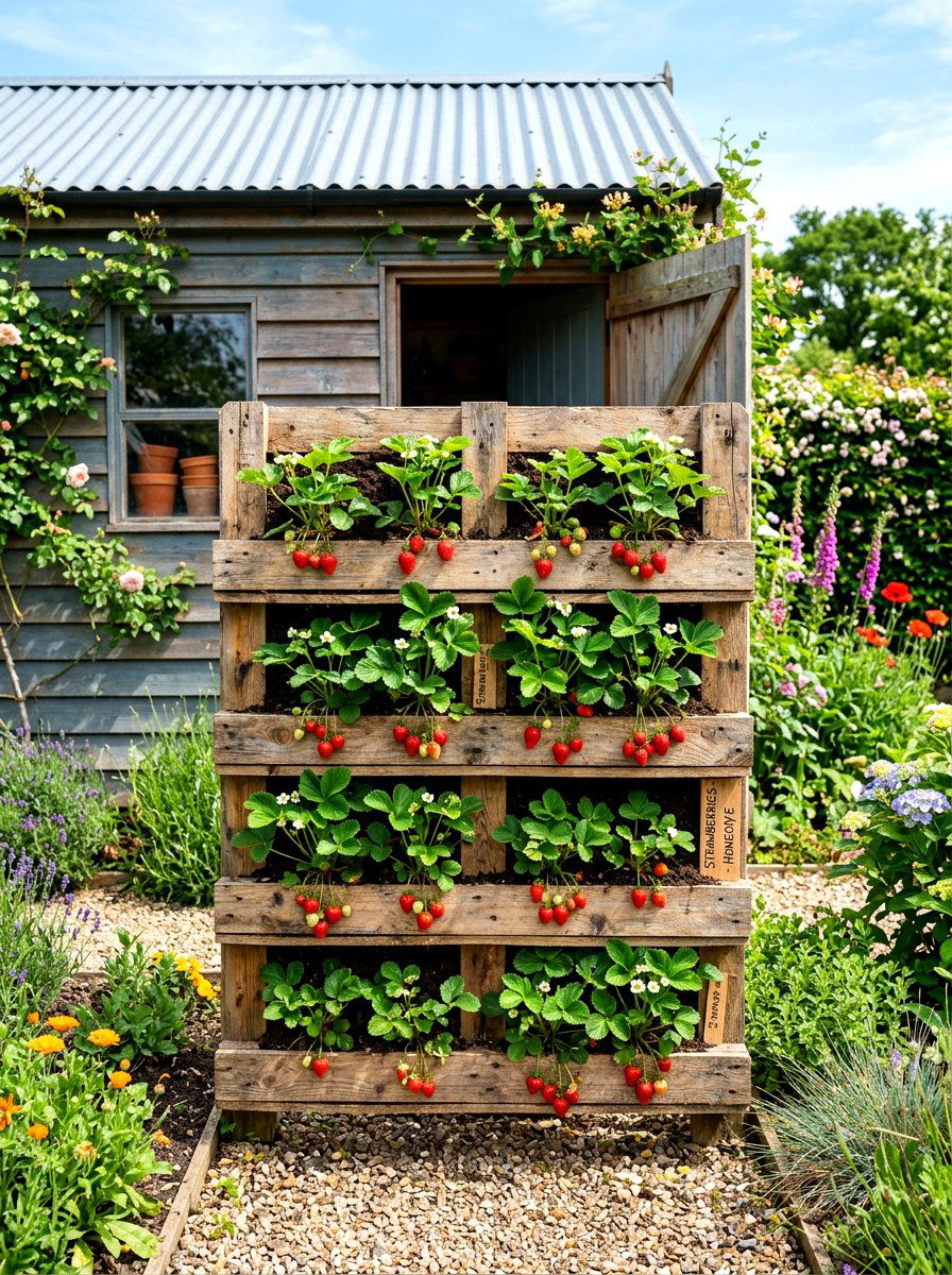 Pallet Wood Vertical Garden - 30 strawberry tower ideas