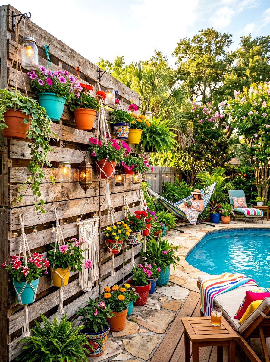 Pallet Wood Wall - 30 poolside privacy screen ideas