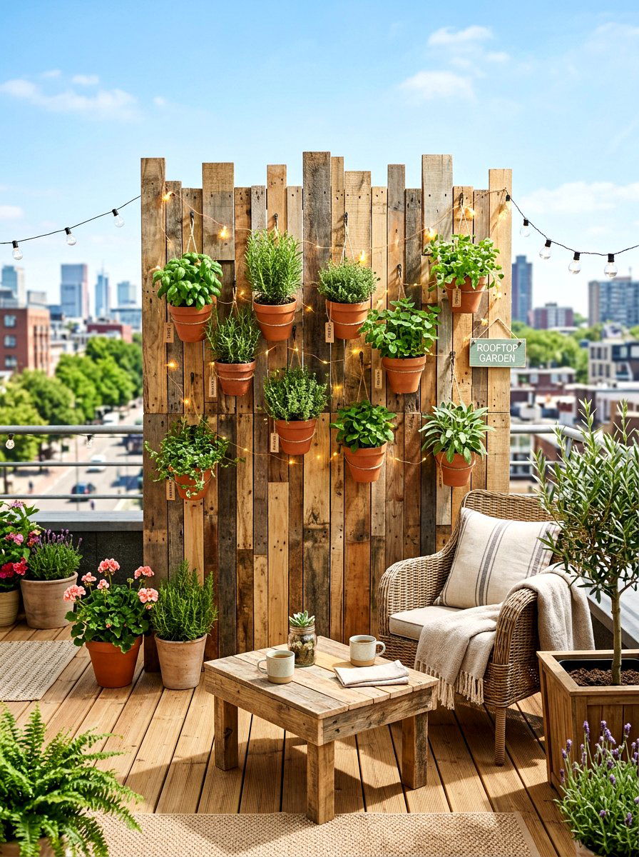 Pallet Wood Wall - 30 rooftop privacy screen ideas
