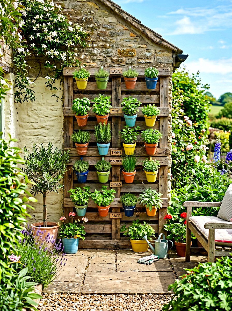 Pallet Wood Wall - 30 container garden stand ideas