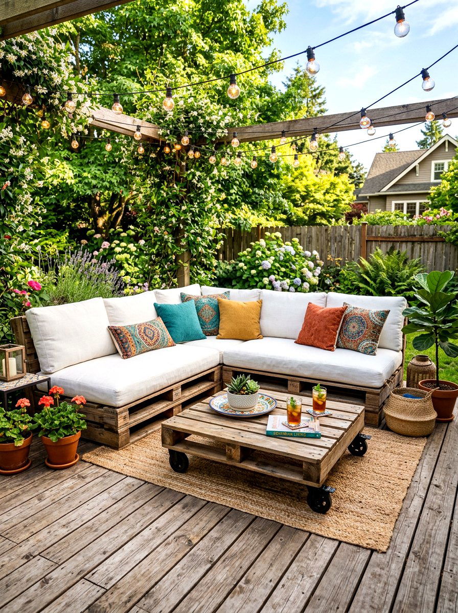 Pallet furniture deck - 30 backyard seating ideas