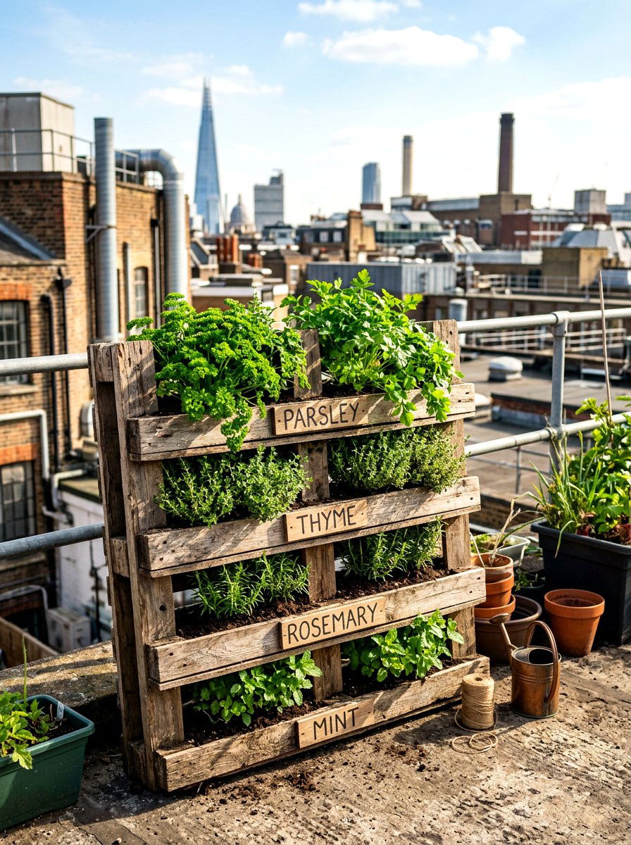 Pallet herb garden planter - 30 rooftop herb garden ideas