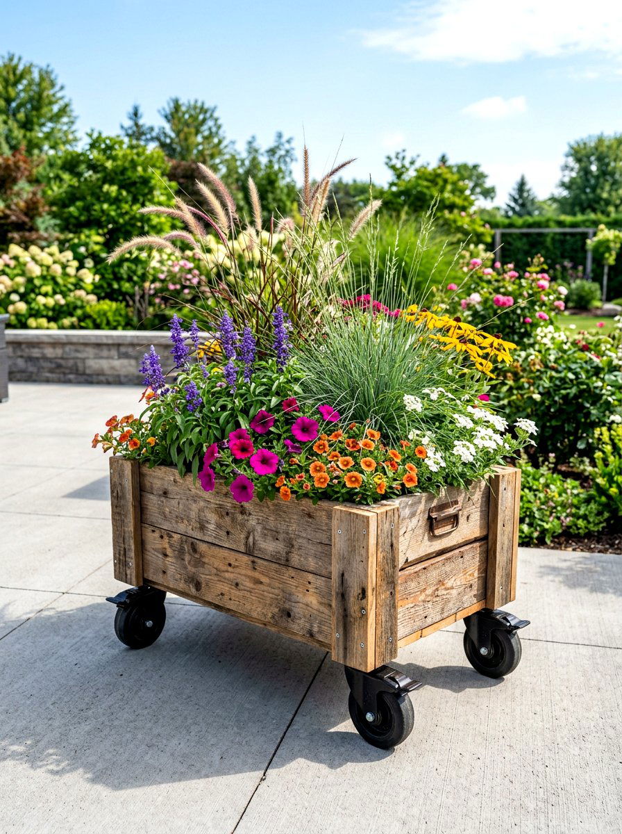 Pallet planter on wheels - 30 pallet planter ideas