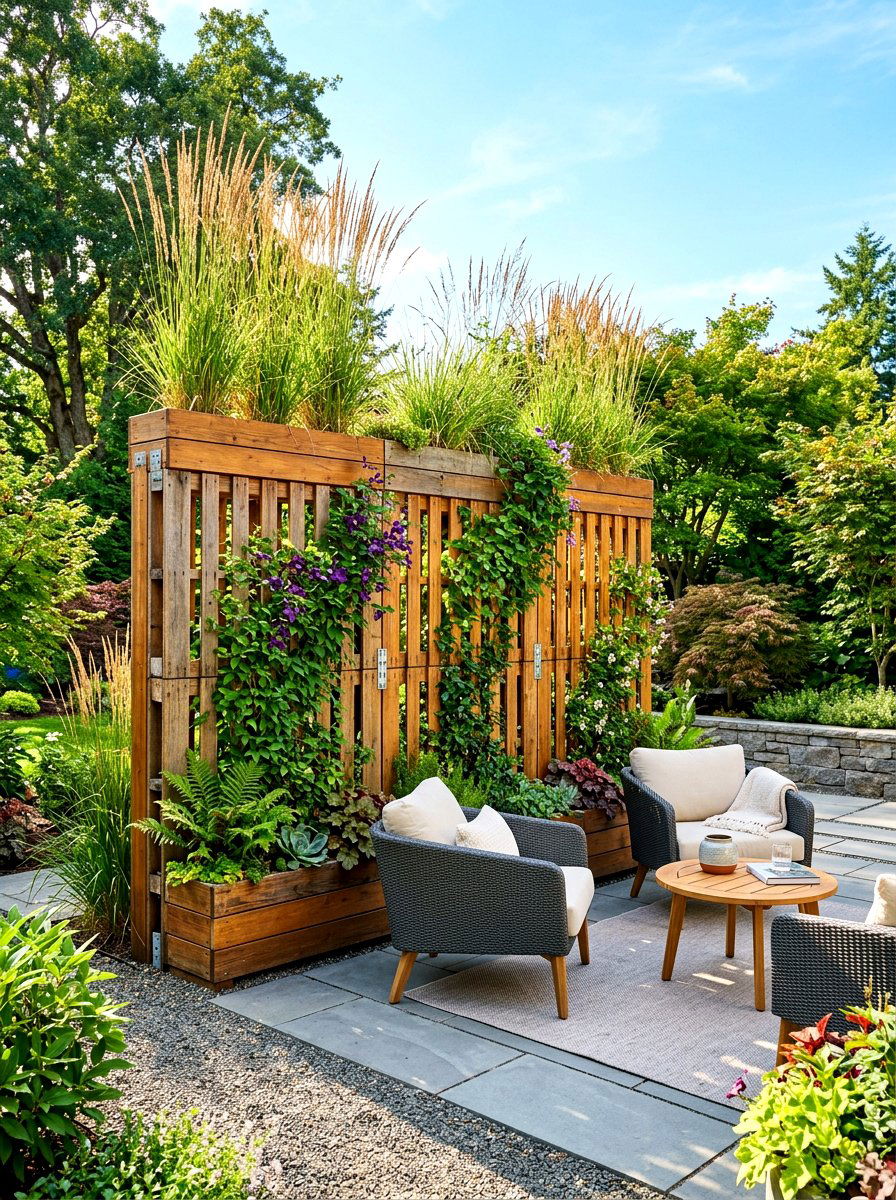 Pallet privacy screen planter - 30 pallet planter ideas