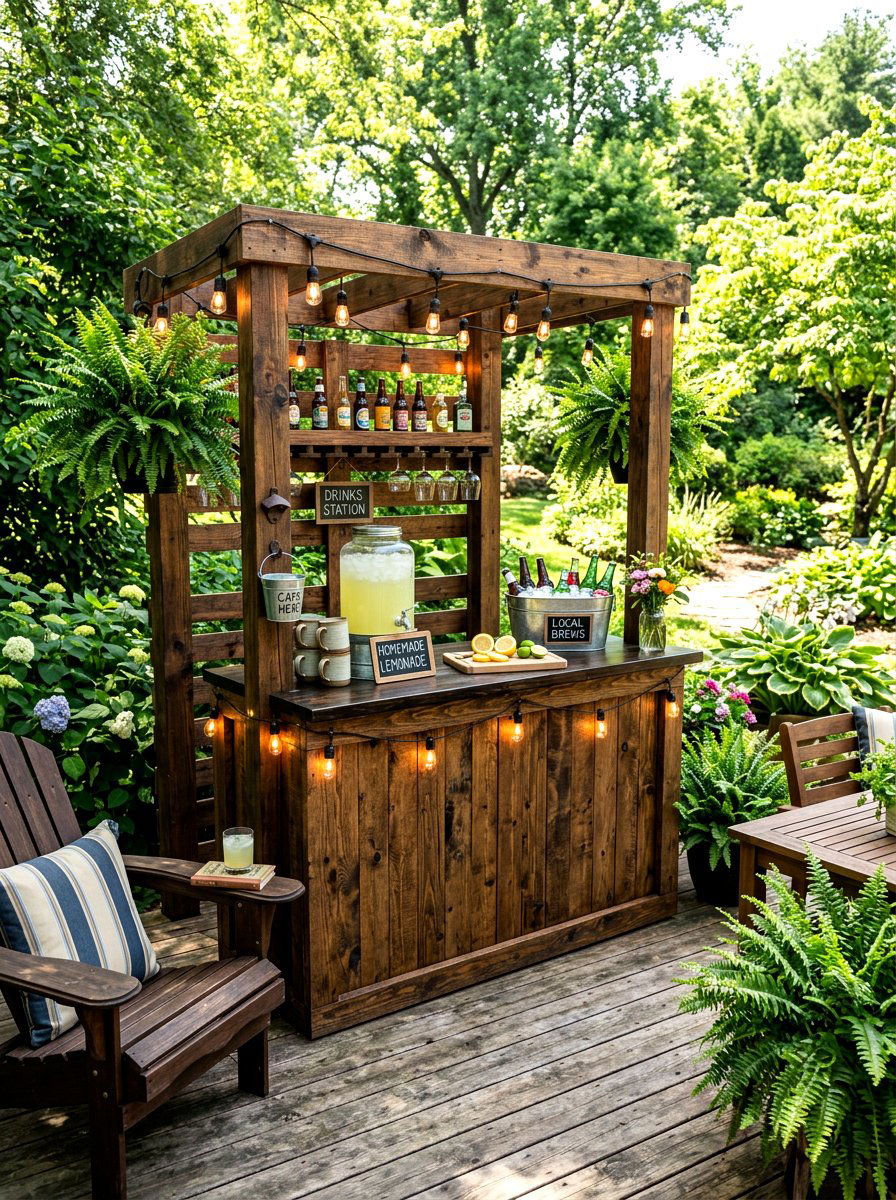 Pallet wood beverage station - 30 drink station patio ideas