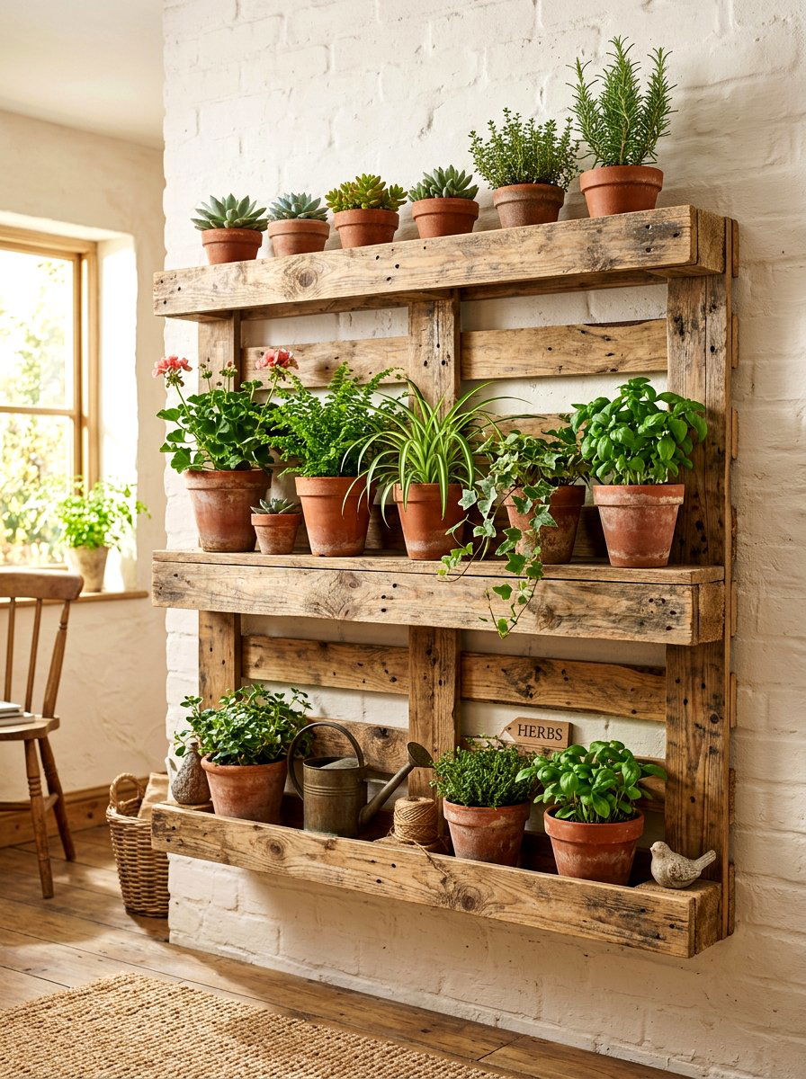 Pallet wood shelving - 30 greenhouse shelving ideas