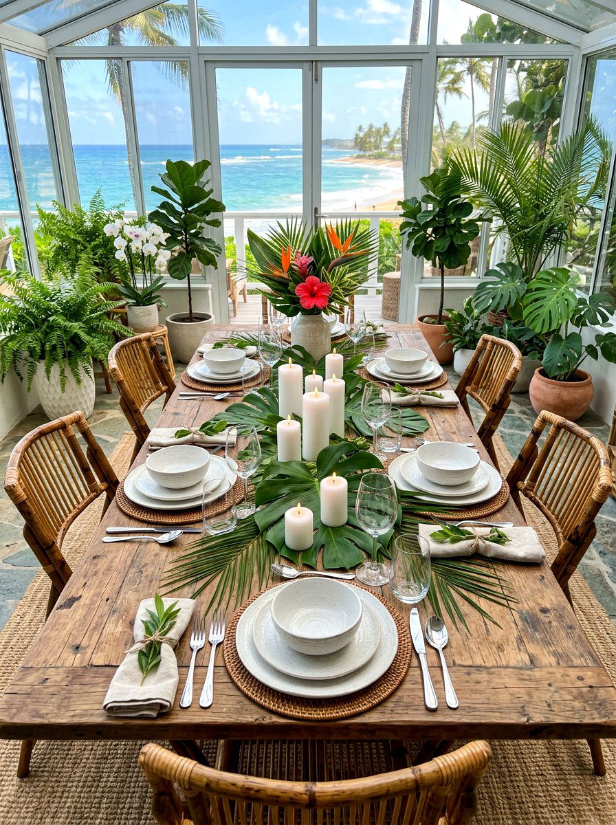 Palm Leaf Centerpiece - 30 coastal table decor ideas