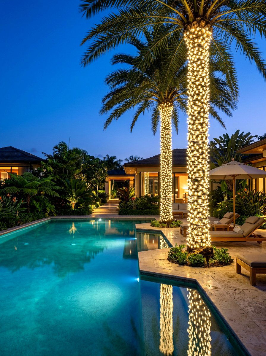 Palm Tree String Light - 30 tree lighting ideas