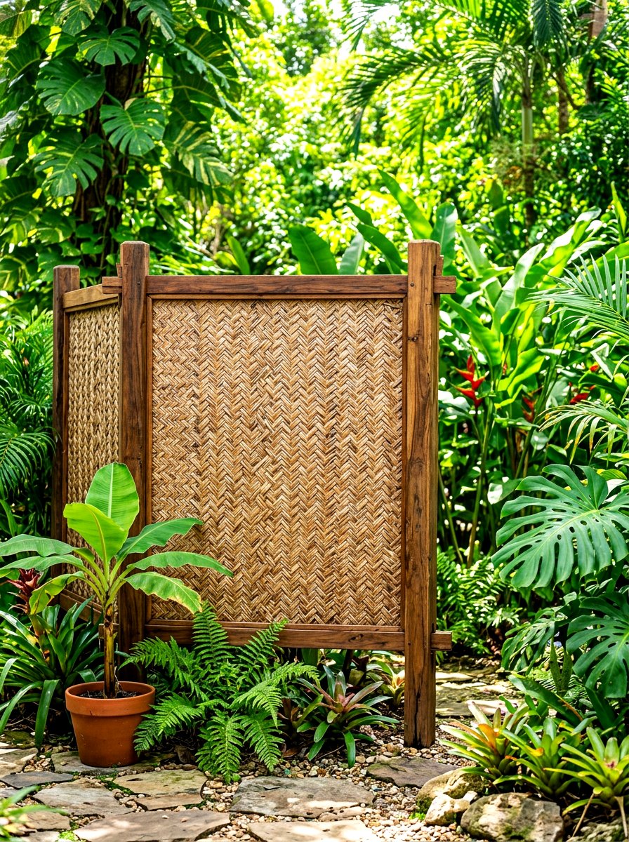 Palm leaf privacy screen - 30 tropical landscaping ideas