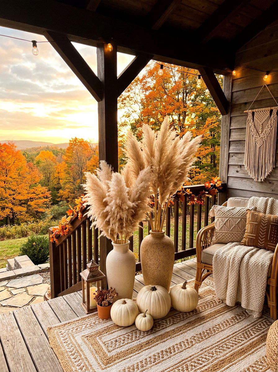 Pampas Grass Autumn Porch - 30 natural autumn porch ideas