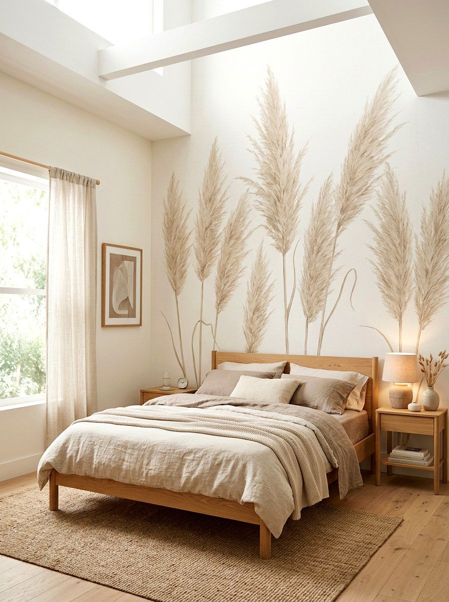 Pampas Grass Mural - 30 small room mural ideas
